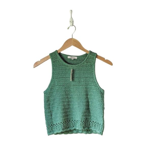 Madewell NWT Kellen Crocheted Crop Sweater Tank with Scalloped Hem, XS Green - Picture 7 of 10